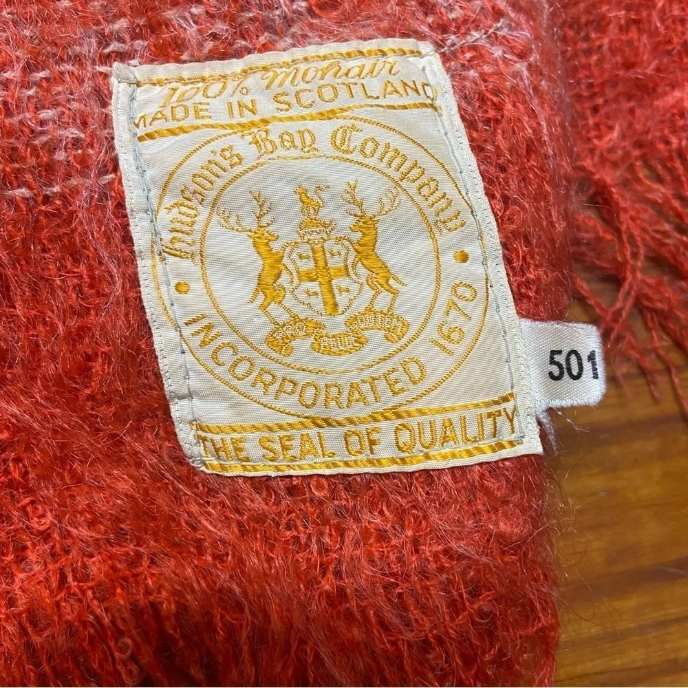 Vintage 1950's Hudson's Bay Mohair Red Plaid Throw Blanket Made in Scotland Cozy